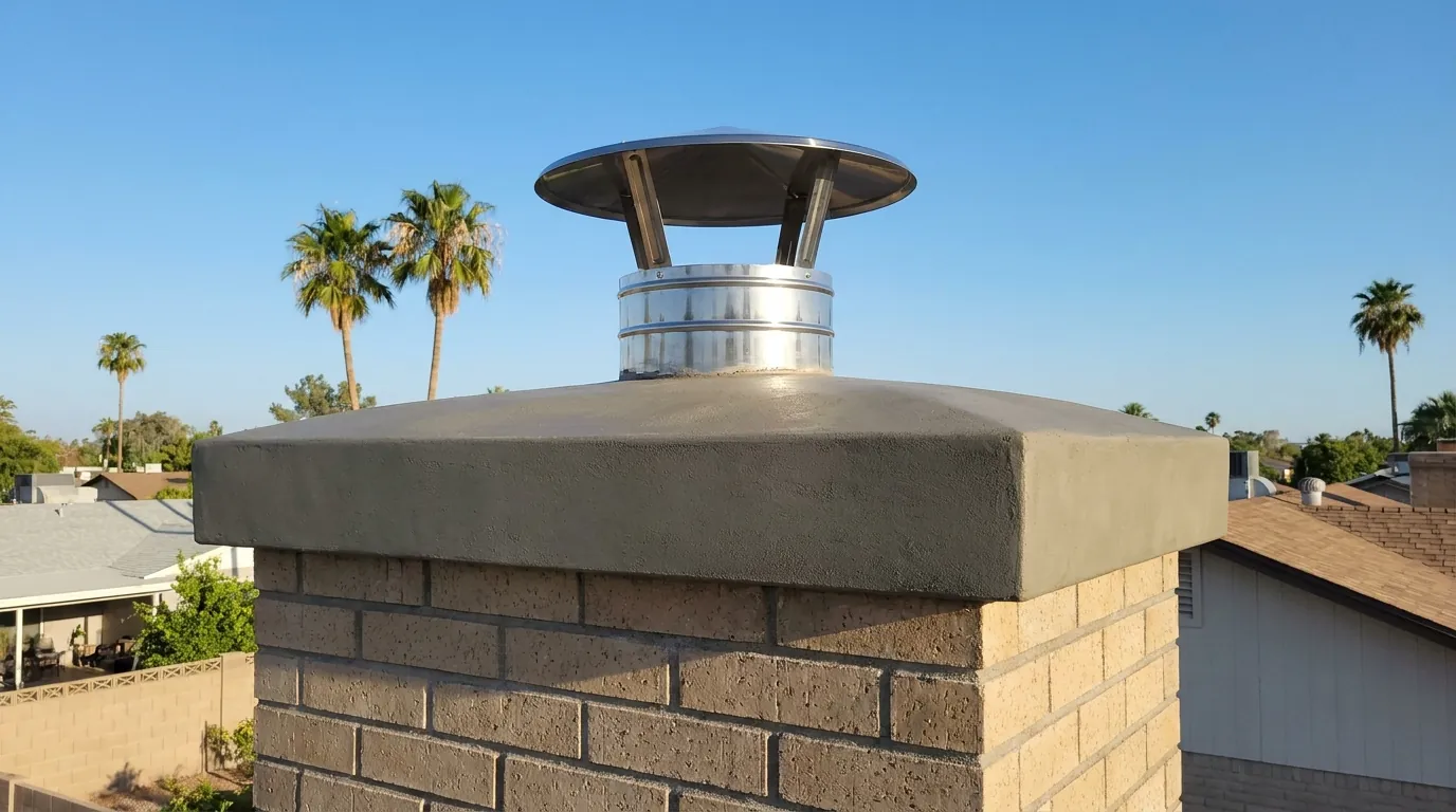New poured chimney crown and stainless cap on a Tamarac chimney